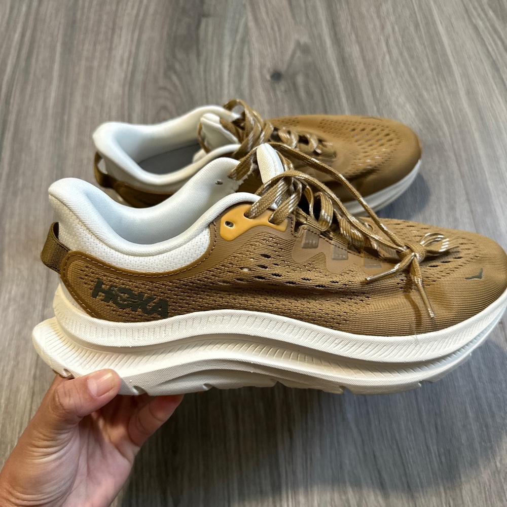Hoka Tan and Cream Athletic Sneakers